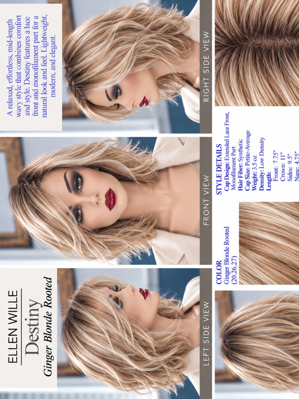 Destiny in Ginger Blonde Rooted by Ellen Wille PETITE- AVERAGE